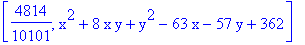 [4814/10101, x^2+8*x*y+y^2-63*x-57*y+362]